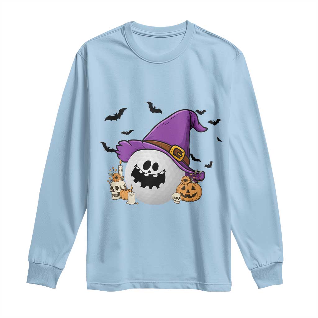Halloween Golfer Gift Long Sleeve Shirt Creepy Golf Ball With Witch Hat - Wonder Print Shop