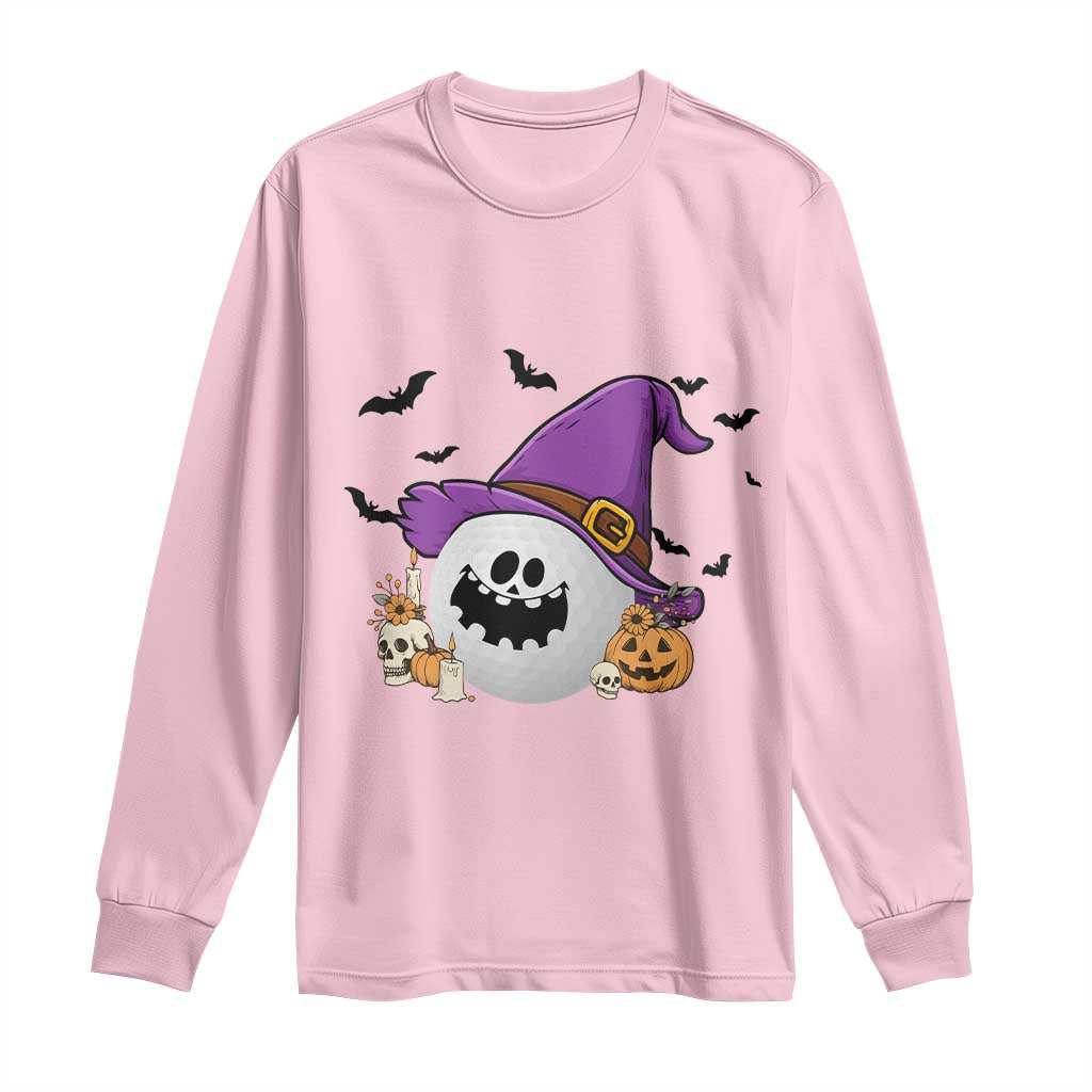 Halloween Golfer Gift Long Sleeve Shirt Creepy Golf Ball With Witch Hat - Wonder Print Shop