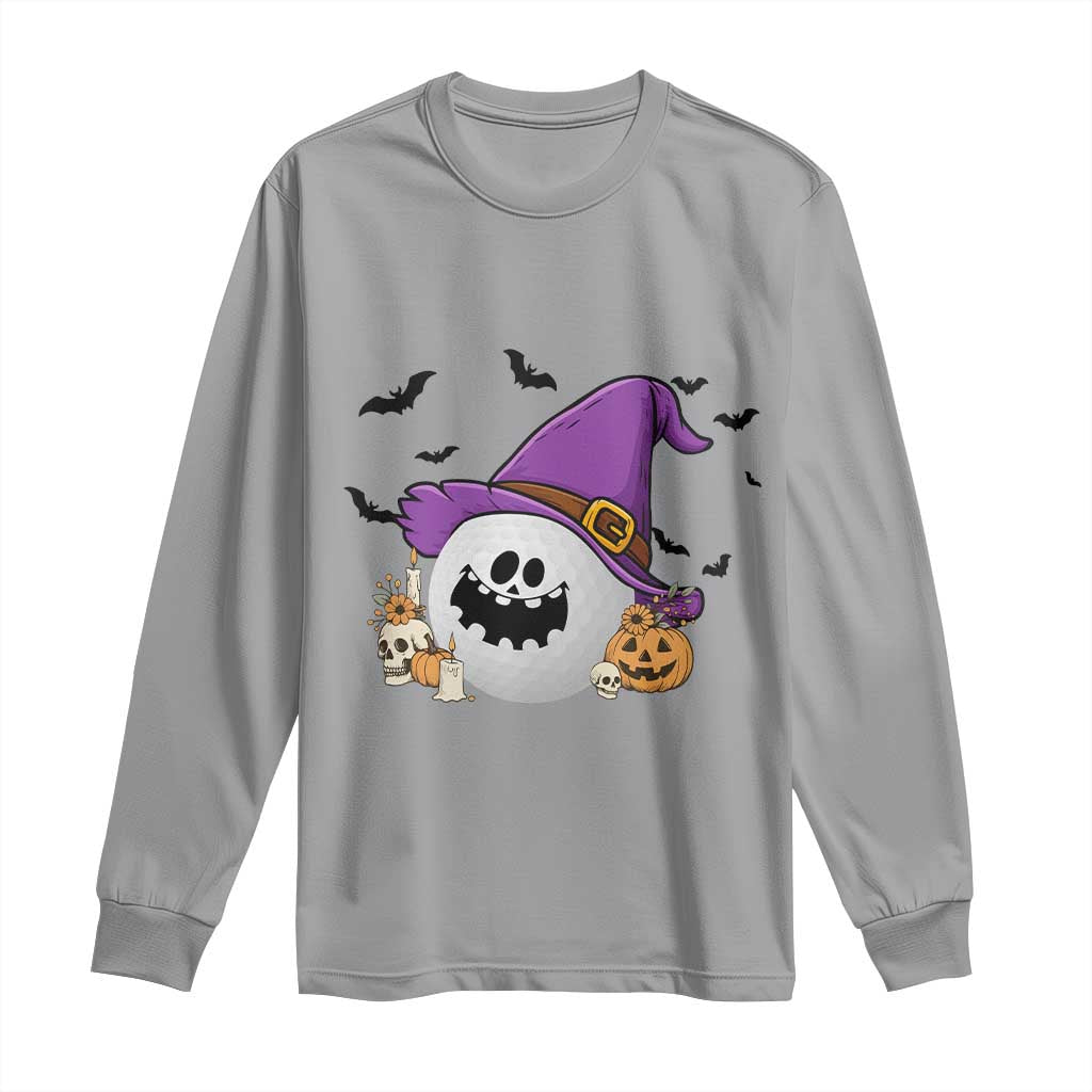 Halloween Golfer Gift Long Sleeve Shirt Creepy Golf Ball With Witch Hat - Wonder Print Shop