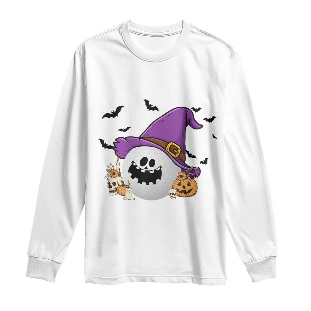 Halloween Golfer Gift Long Sleeve Shirt Creepy Golf Ball With Witch Hat - Wonder Print Shop