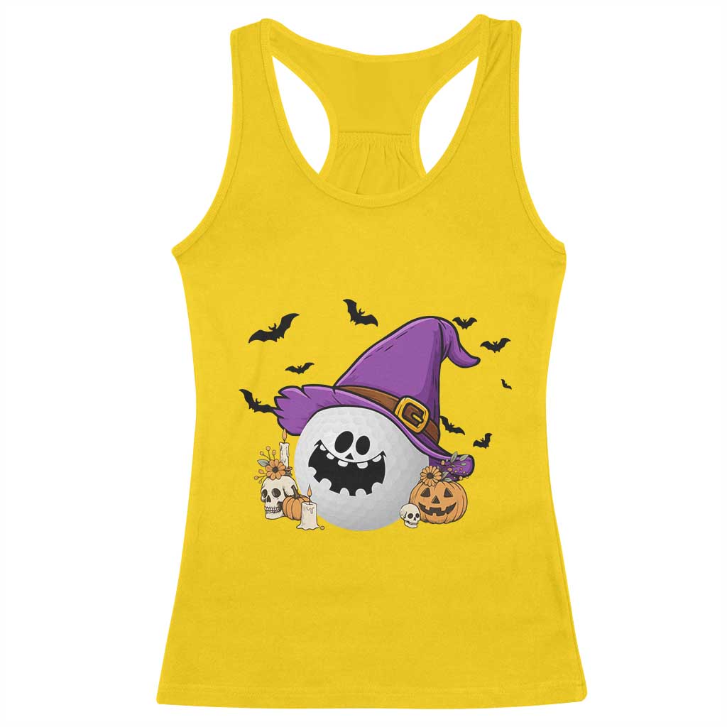 Halloween Golfer Gift Racerback Tank Top Creepy Golf Ball With Witch Hat - Wonder Print Shop
