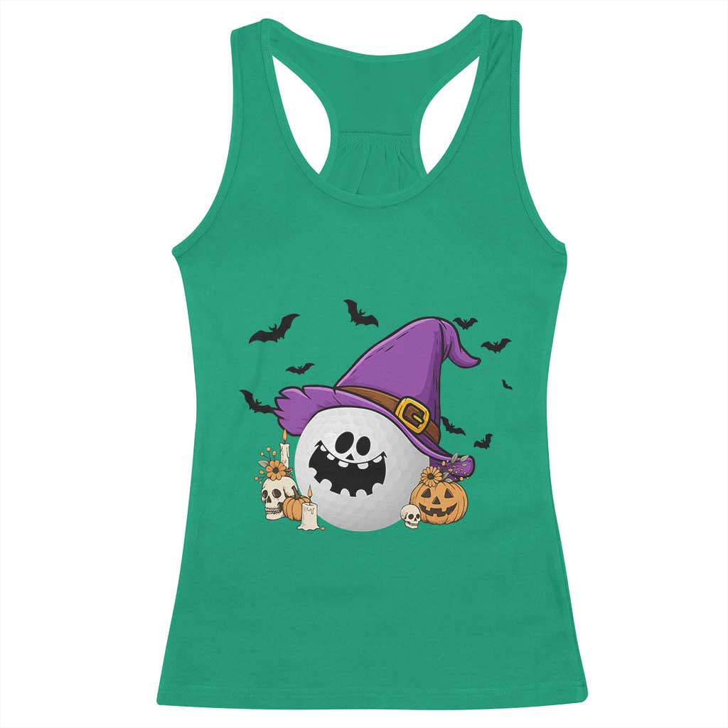Halloween Golfer Gift Racerback Tank Top Creepy Golf Ball With Witch Hat - Wonder Print Shop