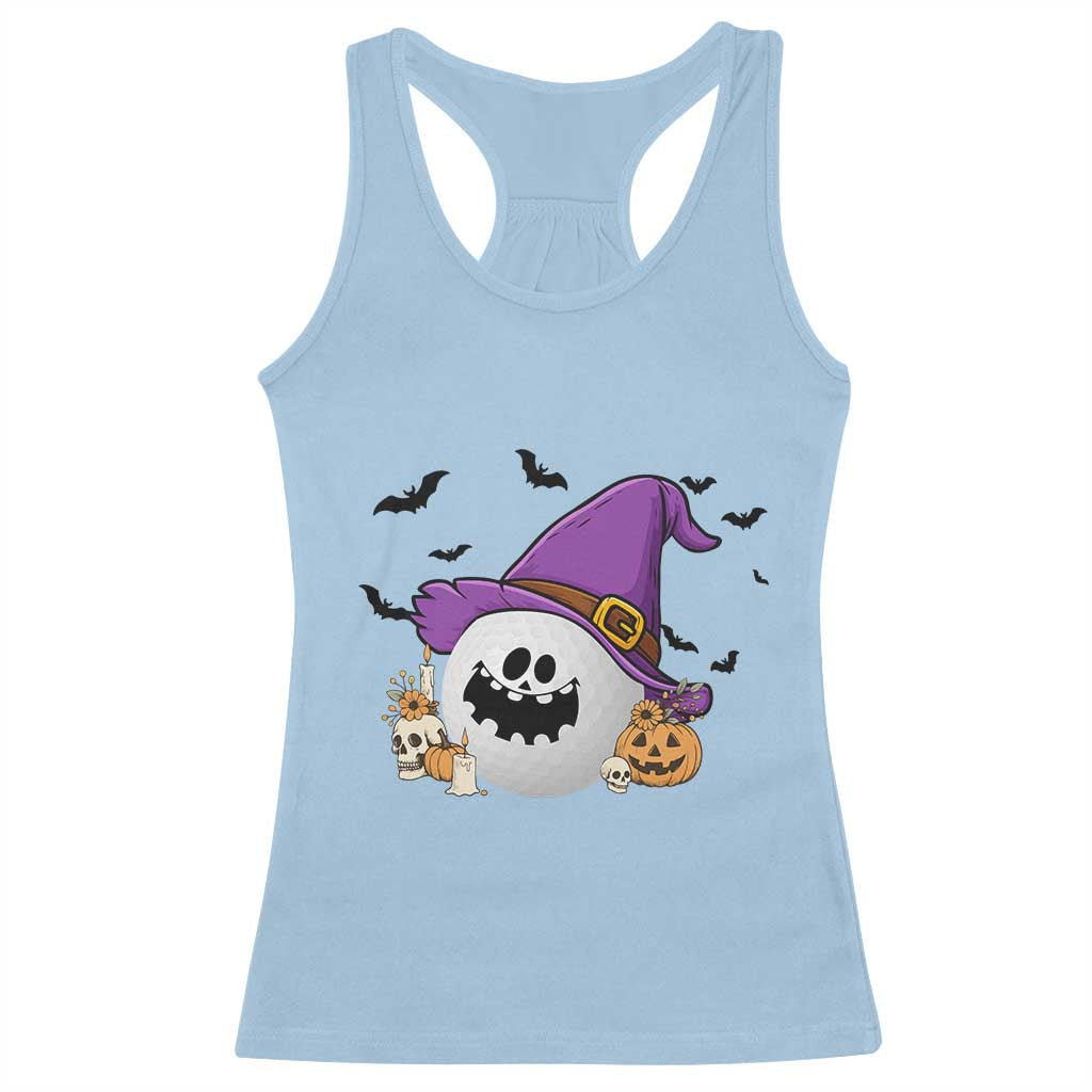 Halloween Golfer Gift Racerback Tank Top Creepy Golf Ball With Witch Hat - Wonder Print Shop