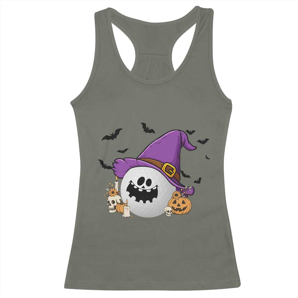 Halloween Golfer Gift Racerback Tank Top Creepy Golf Ball With Witch Hat - Wonder Print Shop