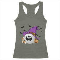 Halloween Golfer Gift Racerback Tank Top Creepy Golf Ball With Witch Hat - Wonder Print Shop
