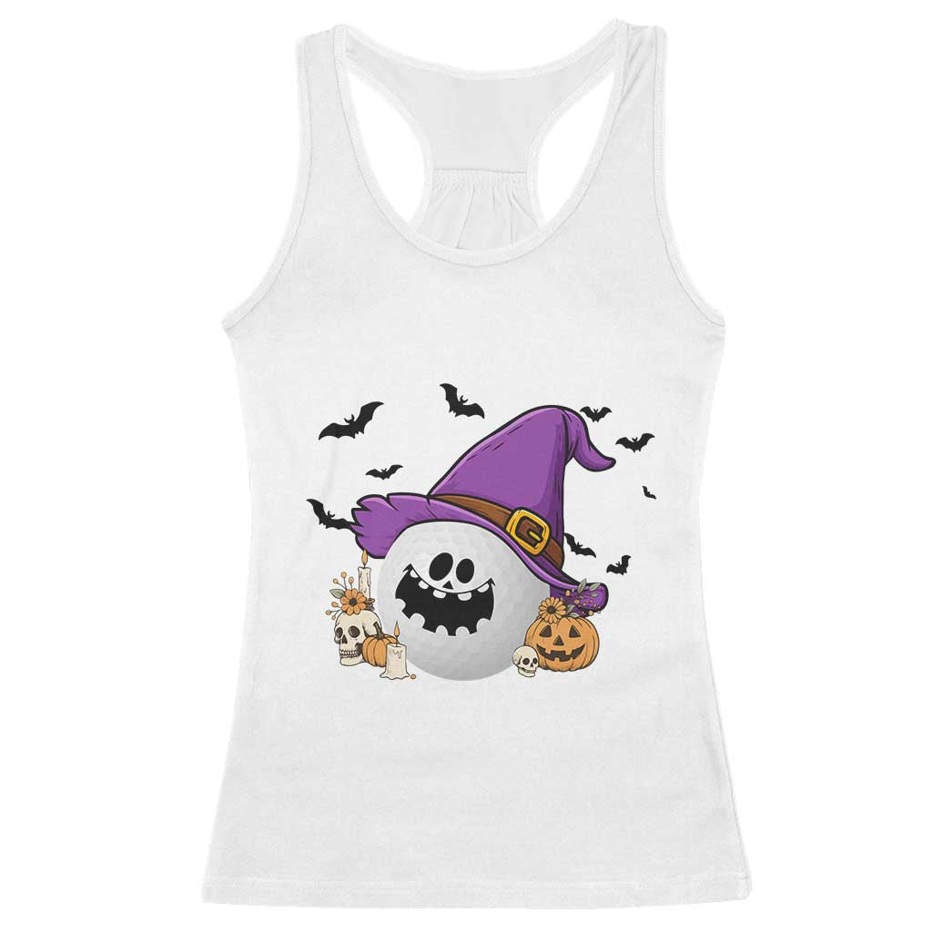 Halloween Golfer Gift Racerback Tank Top Creepy Golf Ball With Witch Hat - Wonder Print Shop