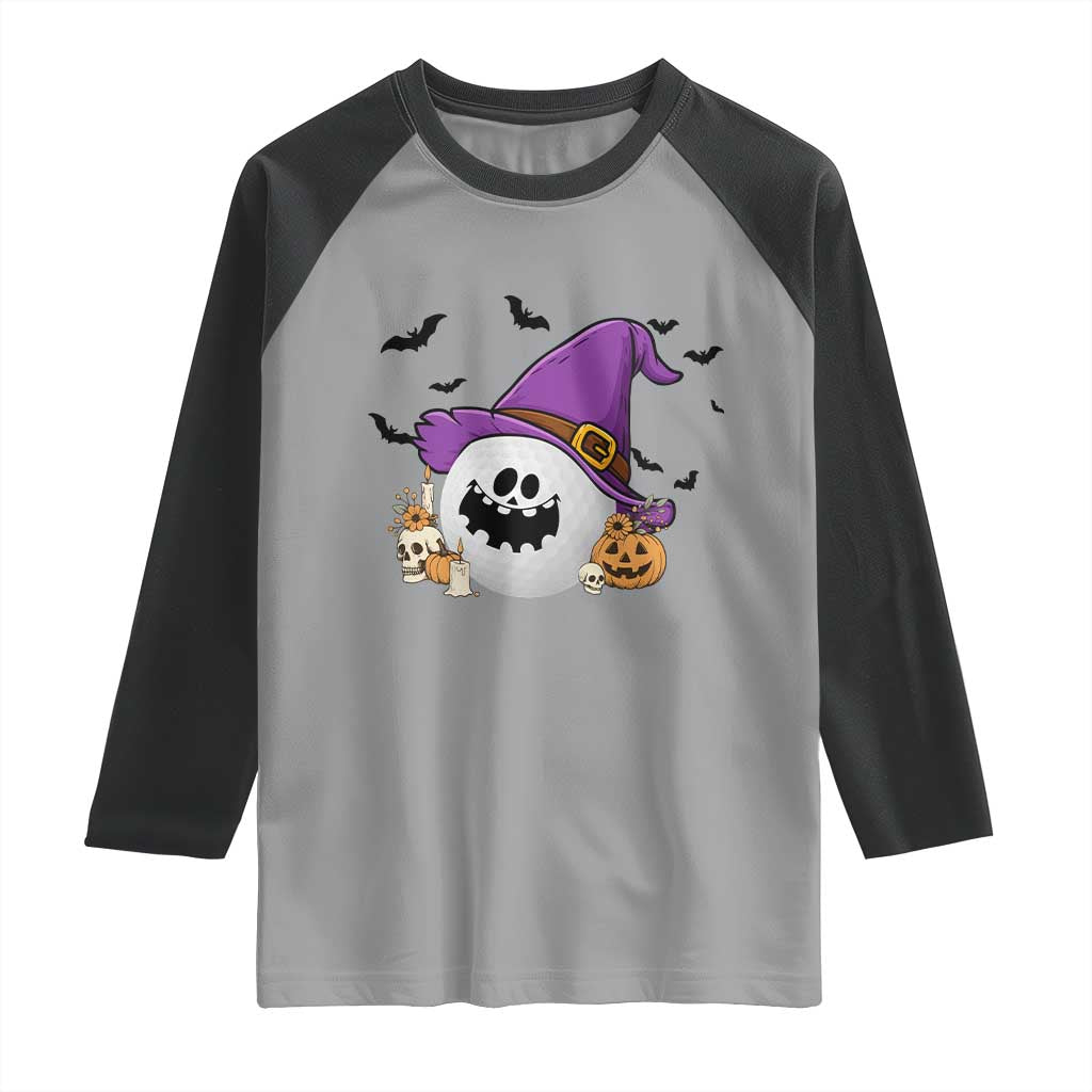 Halloween Golfer Gift Raglan Shirt Creepy Golf Ball With Witch Hat - Wonder Print Shop