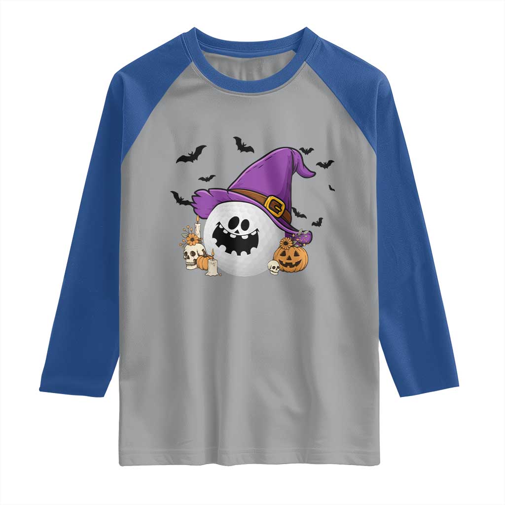 Halloween Golfer Gift Raglan Shirt Creepy Golf Ball With Witch Hat - Wonder Print Shop