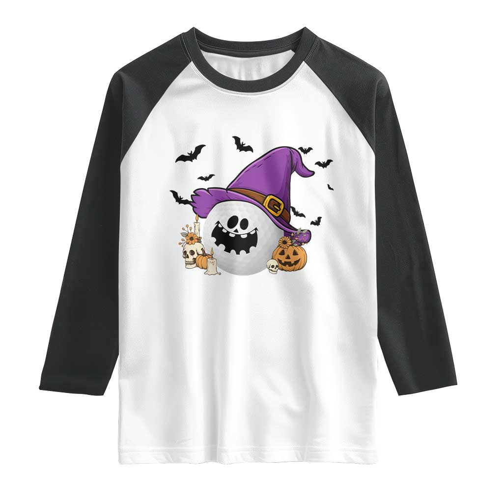Halloween Golfer Gift Raglan Shirt Creepy Golf Ball With Witch Hat - Wonder Print Shop