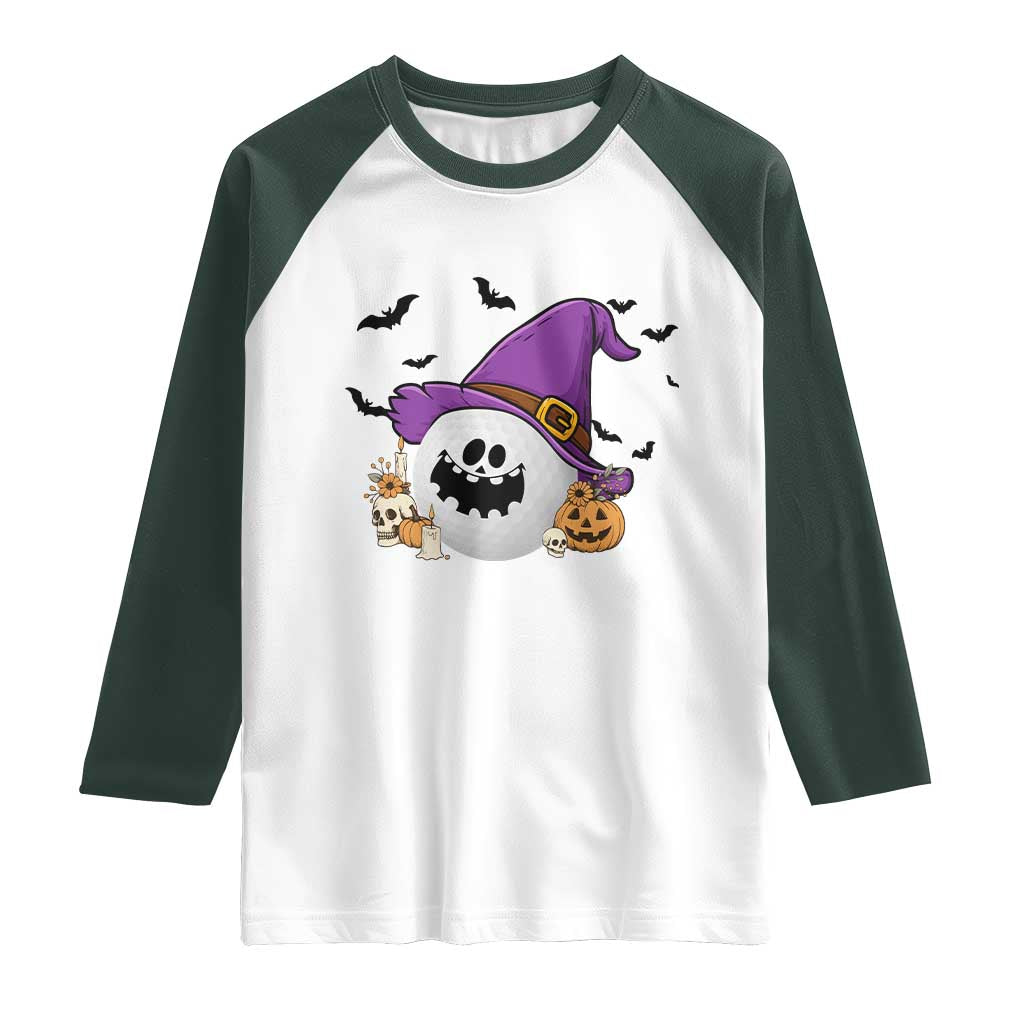 Halloween Golfer Gift Raglan Shirt Creepy Golf Ball With Witch Hat - Wonder Print Shop