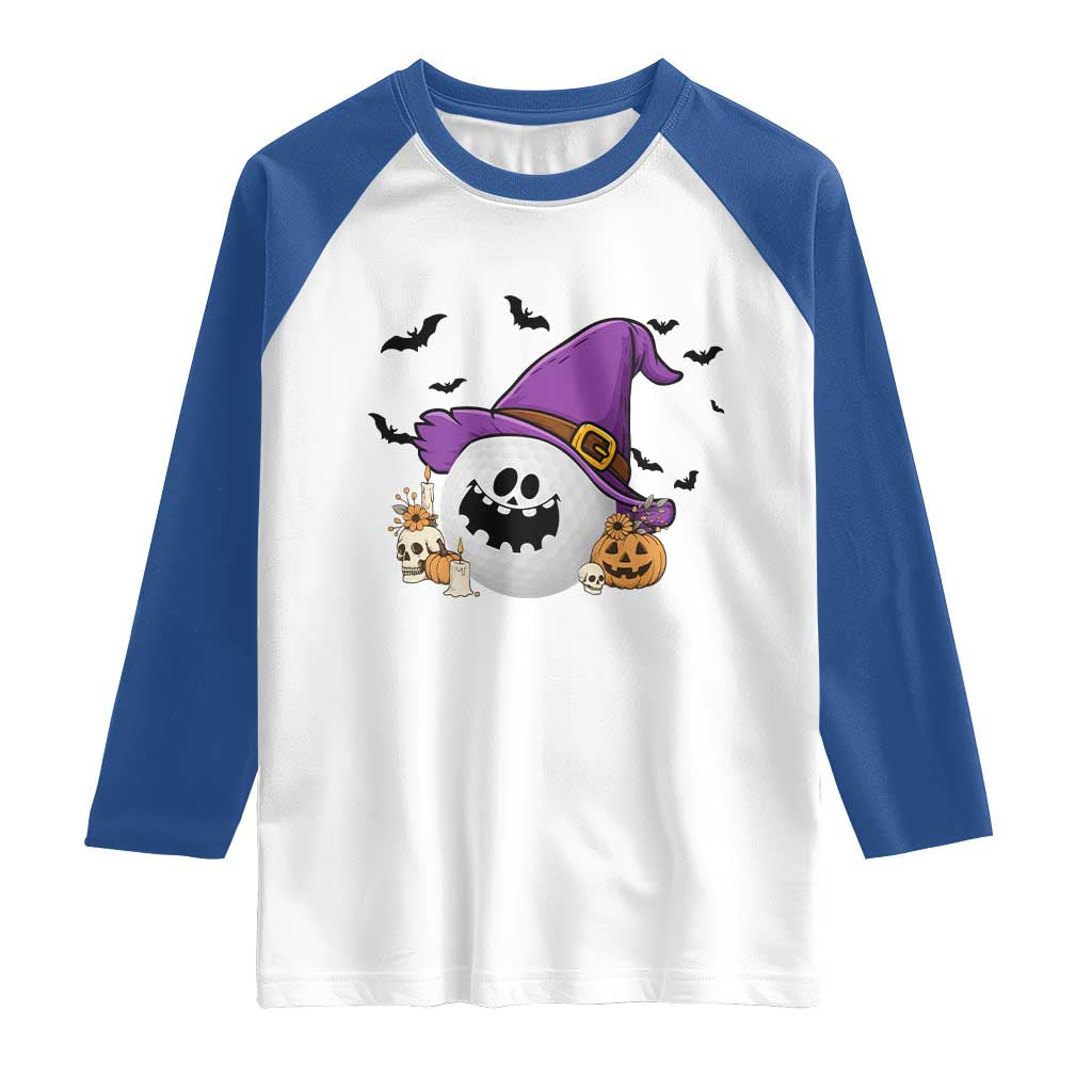 Halloween Golfer Gift Raglan Shirt Creepy Golf Ball With Witch Hat - Wonder Print Shop