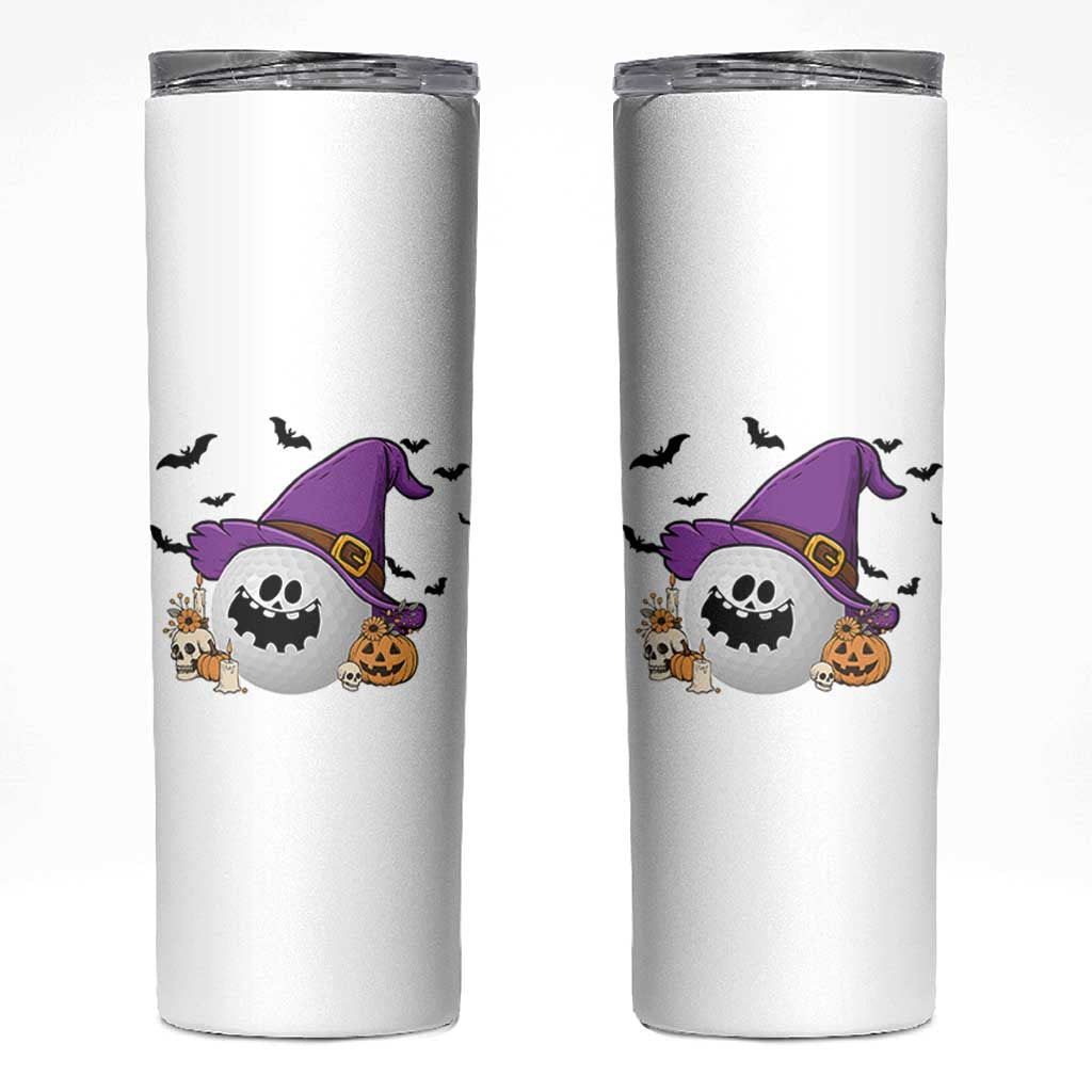 Halloween Golfer Gift Skinny Tumbler Creepy Golf Ball With Witch Hat
