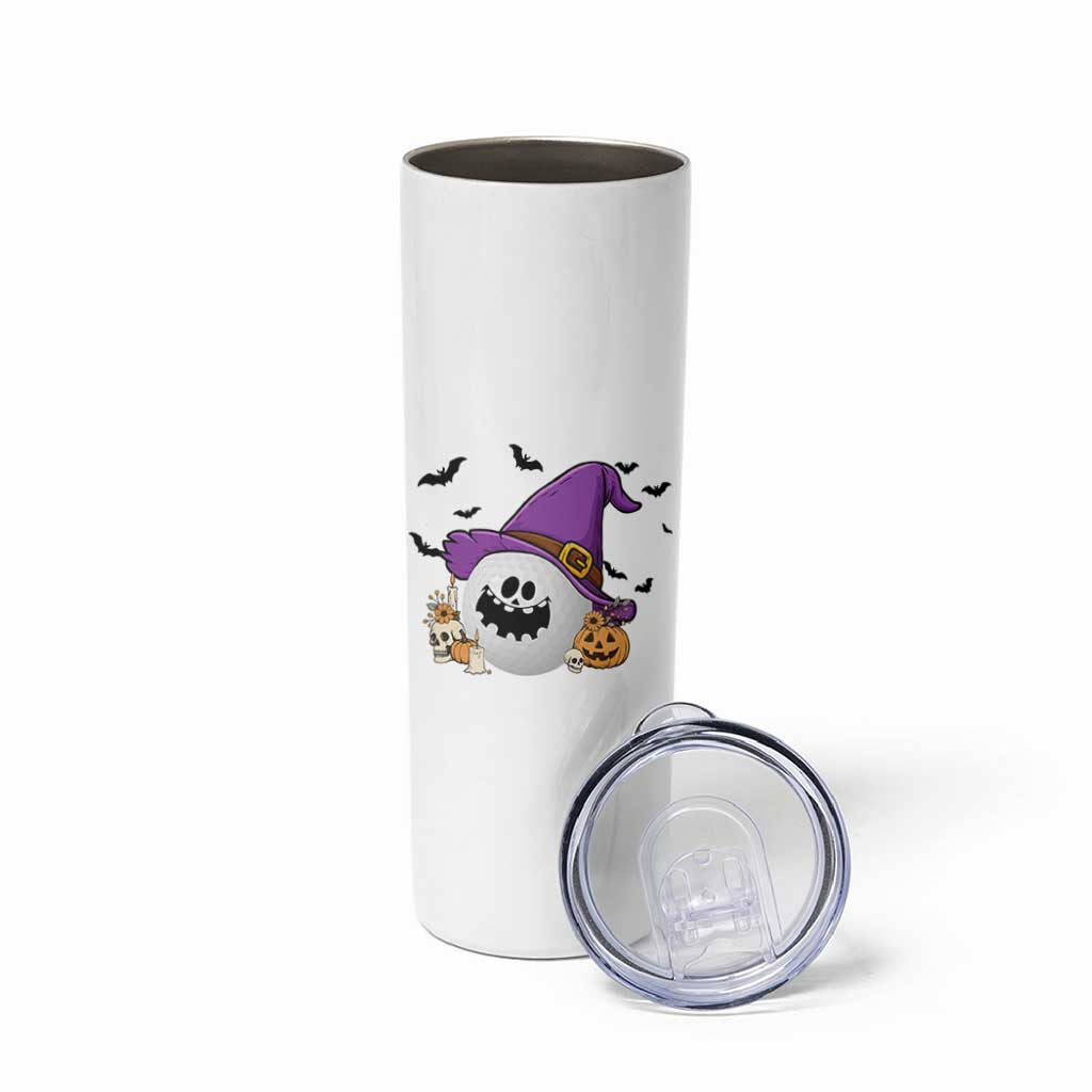 Halloween Golfer Gift Skinny Tumbler Creepy Golf Ball With Witch Hat