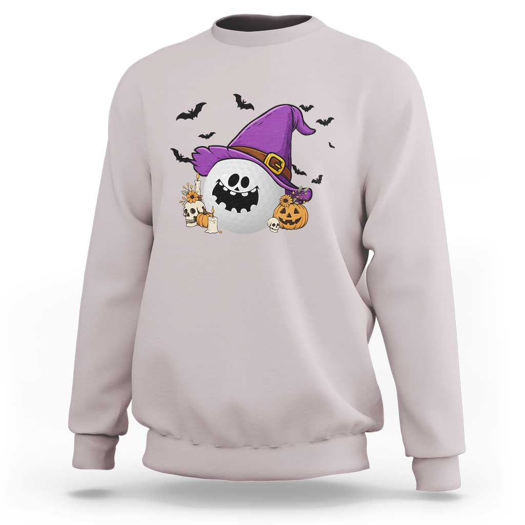 Halloween Golfer Gift Sweatshirt Creepy Golf Ball With Witch Hat - Wonder Print Shop