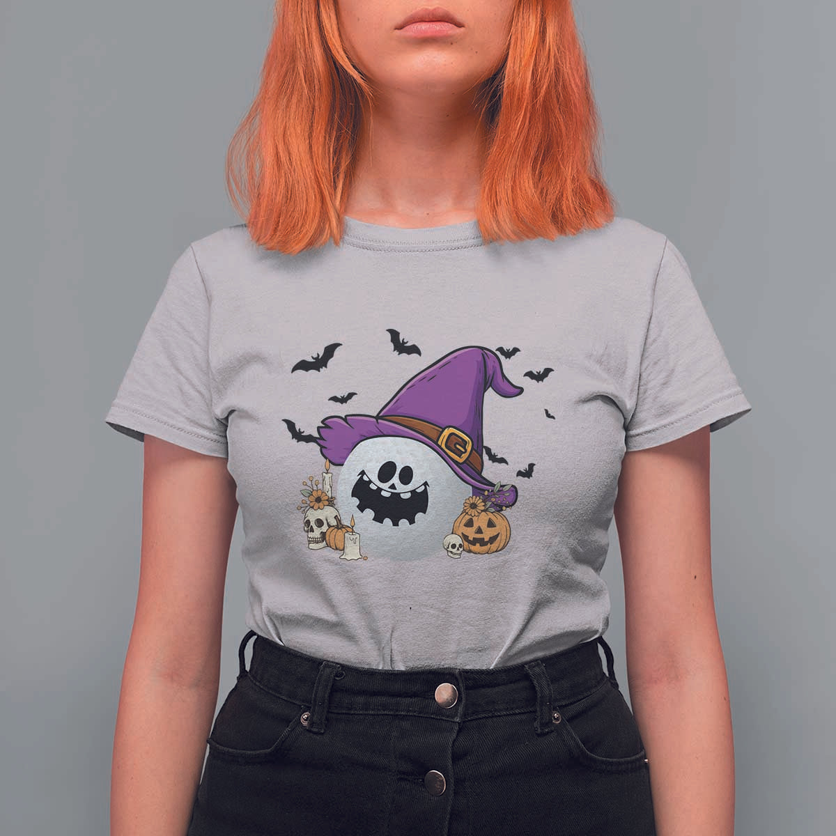 Halloween Golfer Gift T Shirt For Women Creepy Golf Ball With Witch Hat - Wonder Print Shop