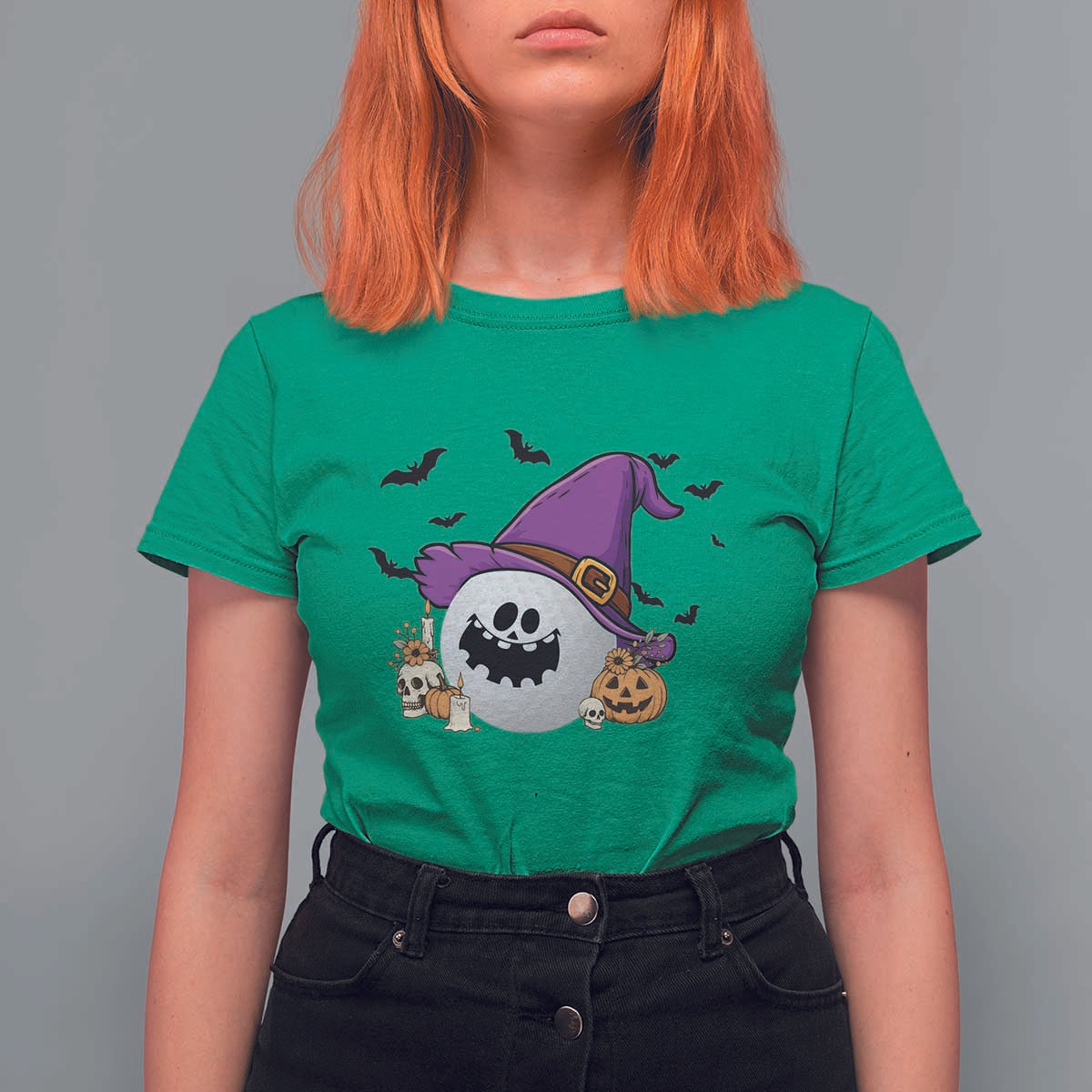 Halloween Golfer Gift T Shirt For Women Creepy Golf Ball With Witch Hat - Wonder Print Shop