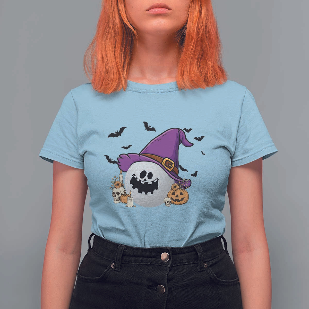 Halloween Golfer Gift T Shirt For Women Creepy Golf Ball With Witch Hat - Wonder Print Shop