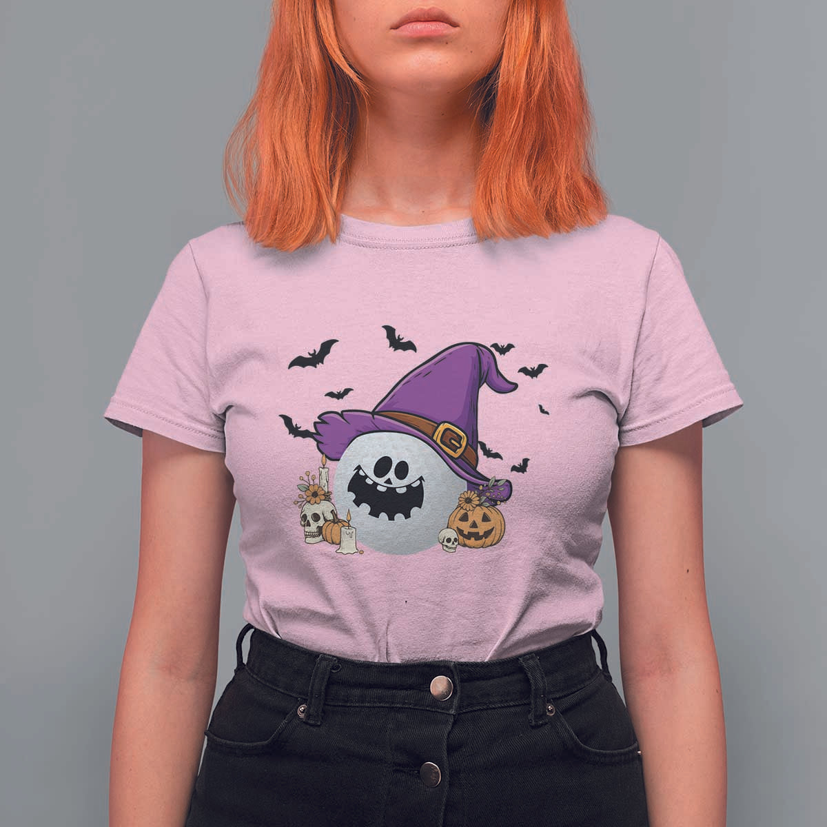 Halloween Golfer Gift T Shirt For Women Creepy Golf Ball With Witch Hat - Wonder Print Shop