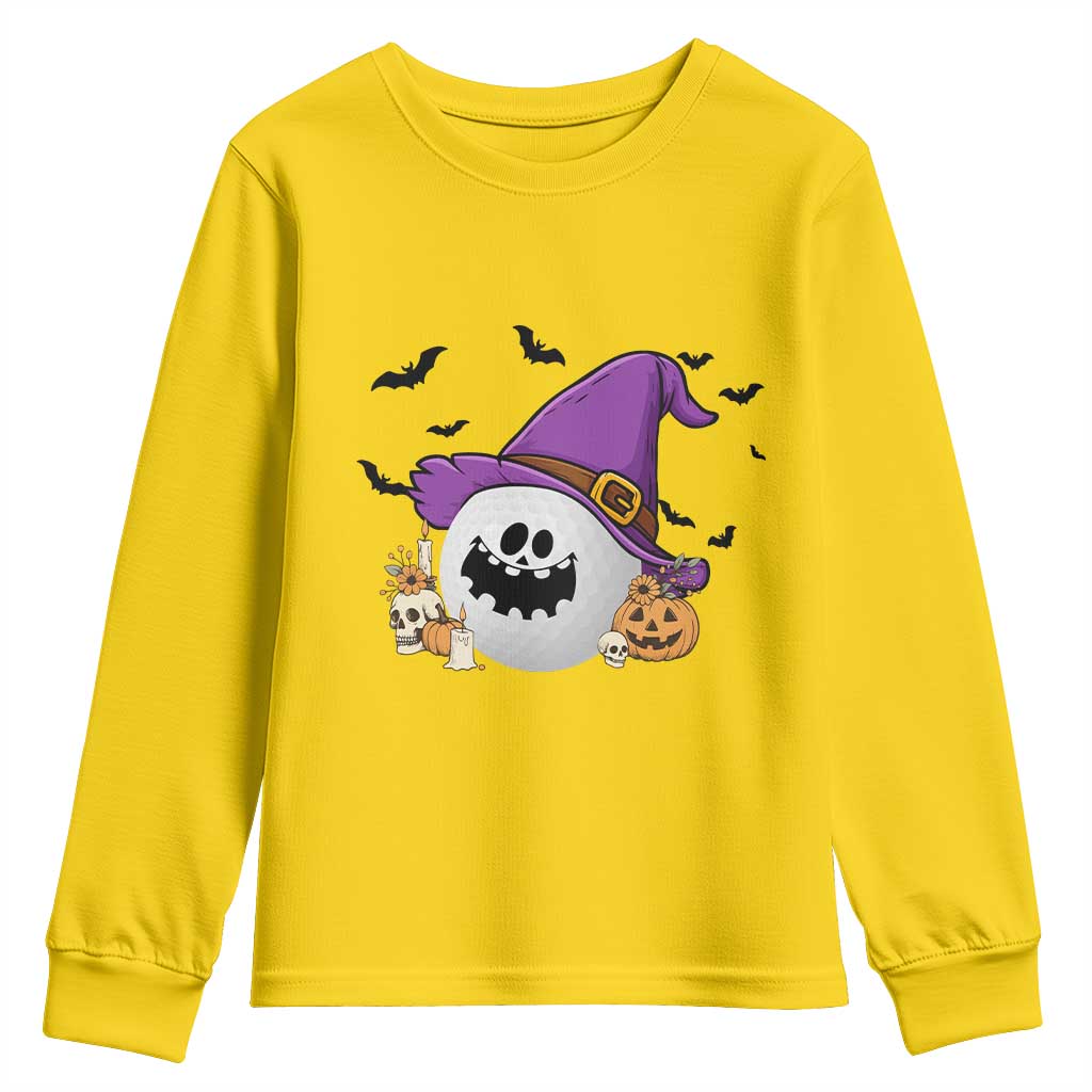 Halloween Golfer Gift Youth Sweatshirt Creepy Golf Ball With Witch Hat - Wonder Print Shop