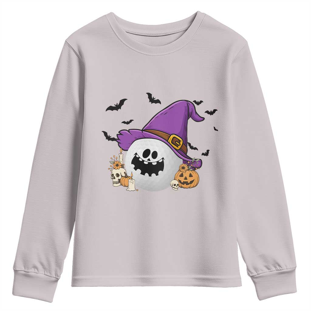 Halloween Golfer Gift Youth Sweatshirt Creepy Golf Ball With Witch Hat - Wonder Print Shop