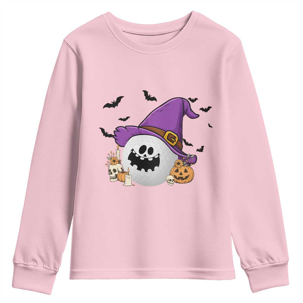 Halloween Golfer Gift Youth Sweatshirt Creepy Golf Ball With Witch Hat - Wonder Print Shop