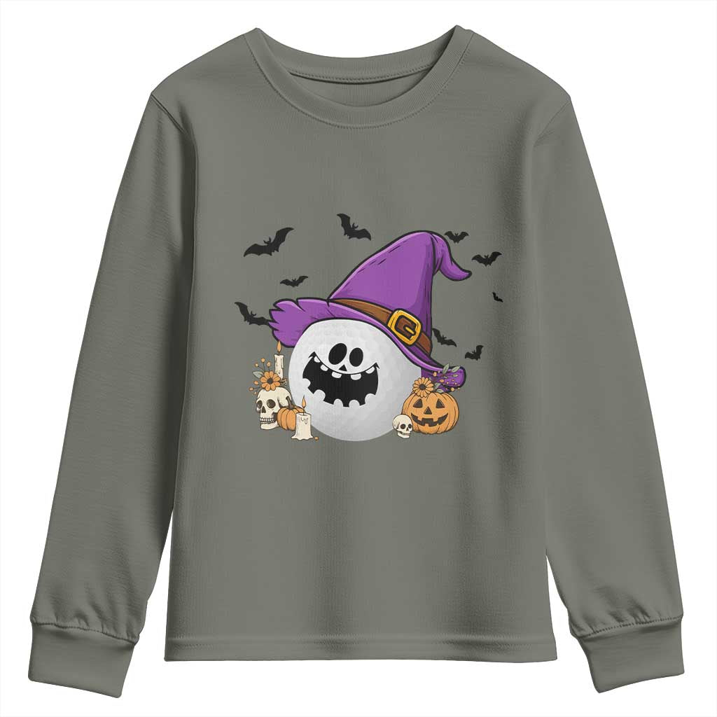 Halloween Golfer Gift Youth Sweatshirt Creepy Golf Ball With Witch Hat - Wonder Print Shop