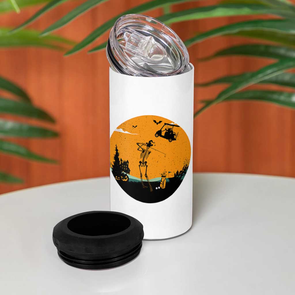 Funny Skeleton Golf Player 4 in 1 Can Cooler Tumbler Halloween Gift