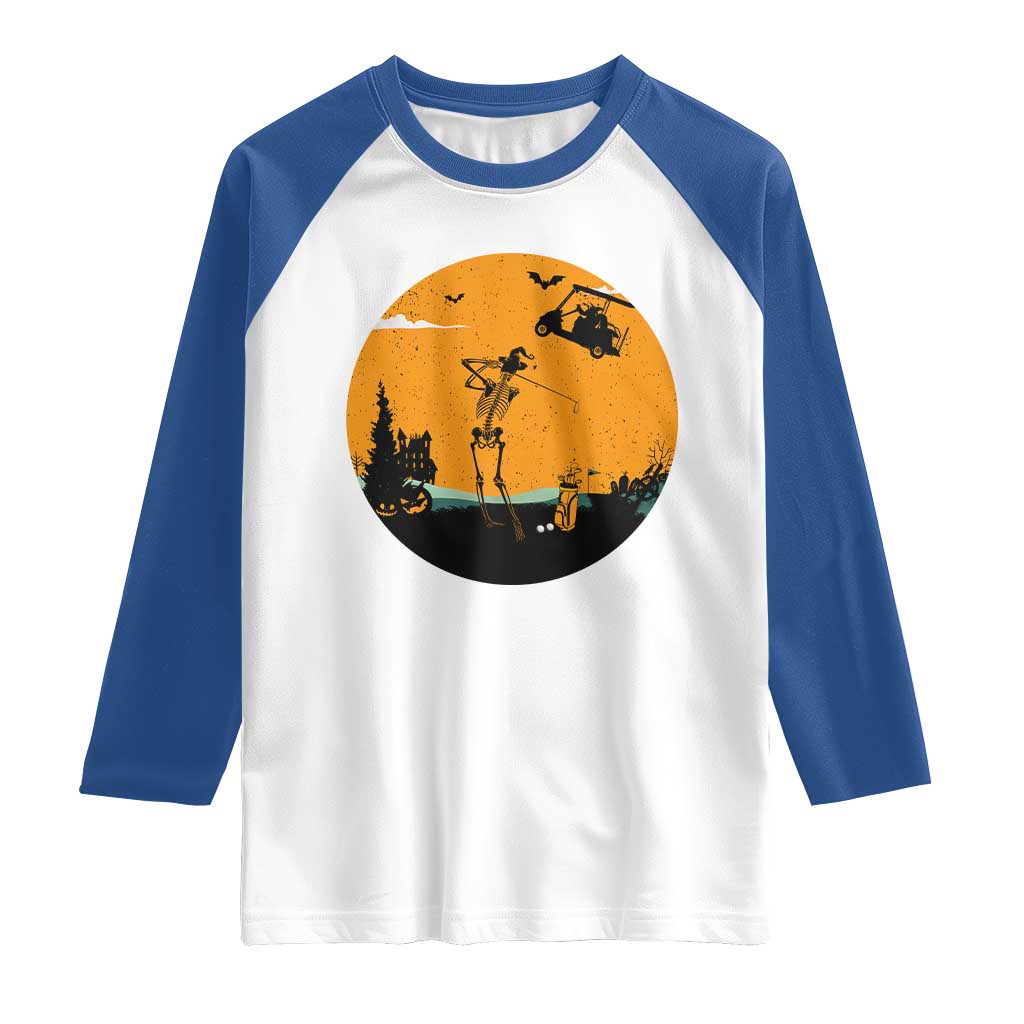 Funny Skeleton Golf Player Raglan Shirt Halloween Gift - Wonder Print Shop