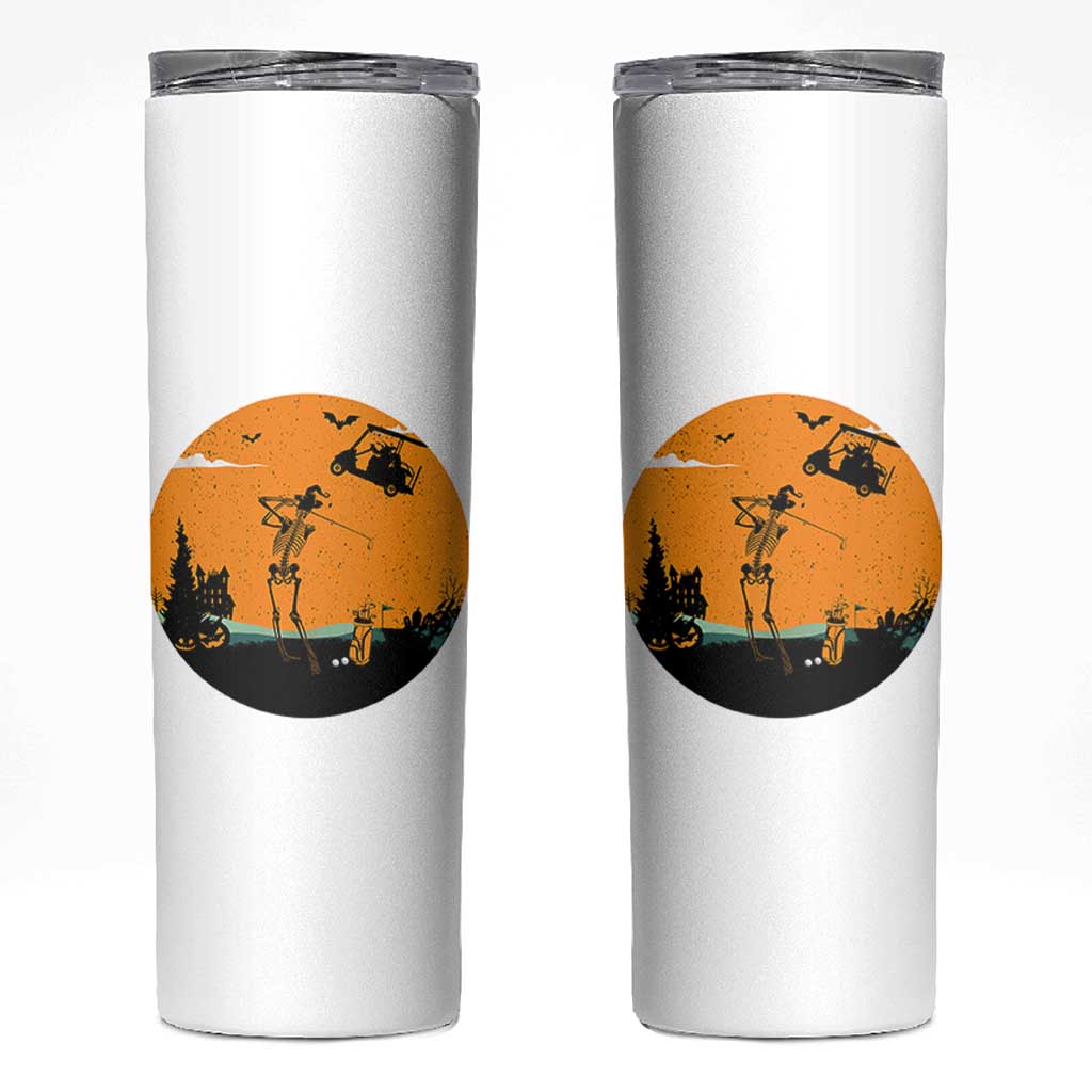 Funny Skeleton Golf Player Skinny Tumbler Halloween Gift
