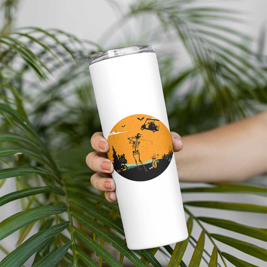 Funny Skeleton Golf Player Skinny Tumbler Halloween Gift
