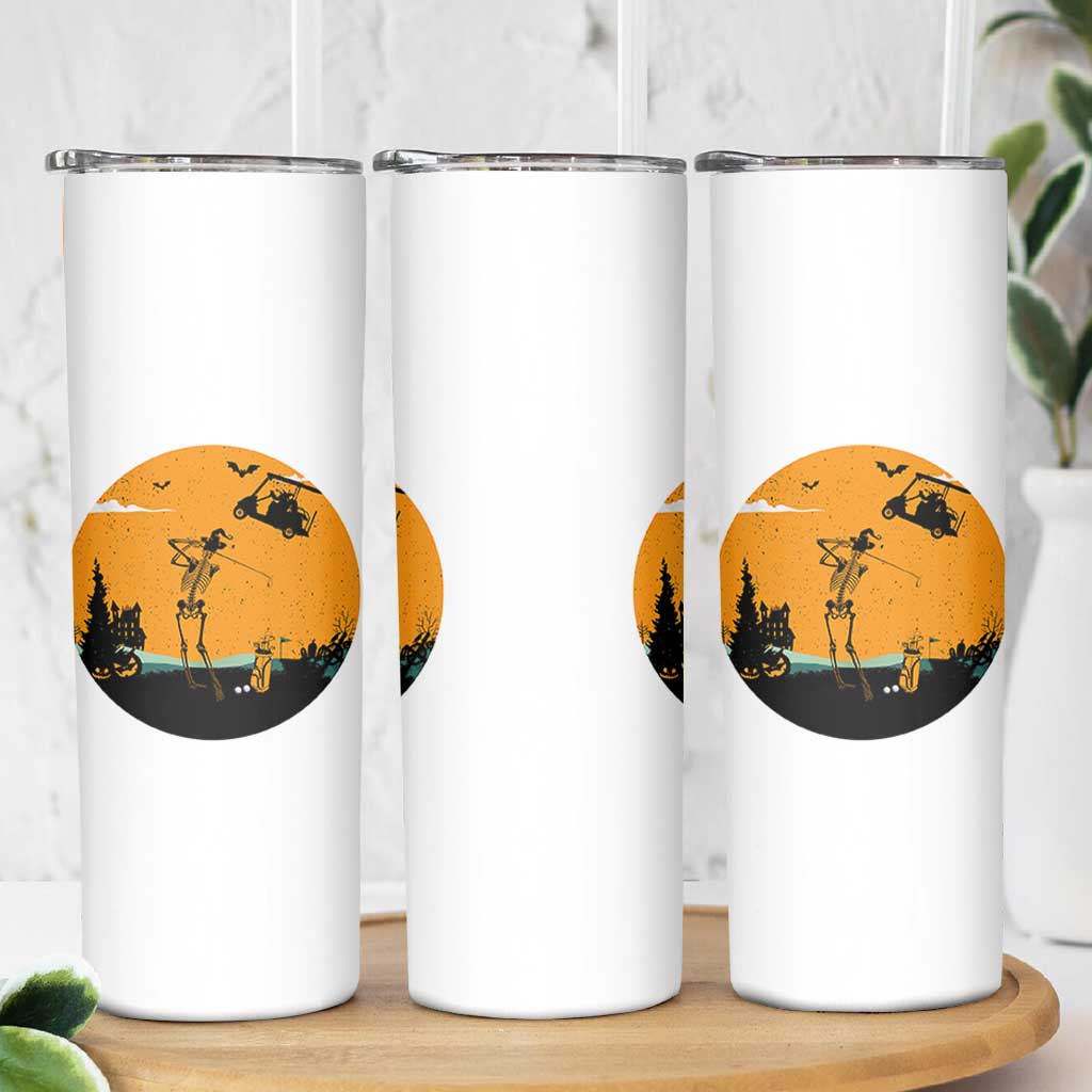 Funny Skeleton Golf Player Skinny Tumbler Halloween Gift