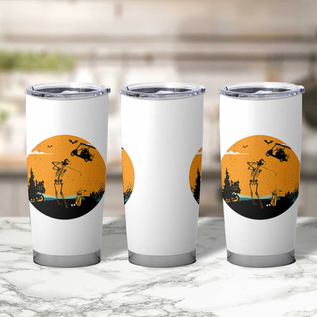 Funny Skeleton Golf Player Tumbler Cup Halloween Gift