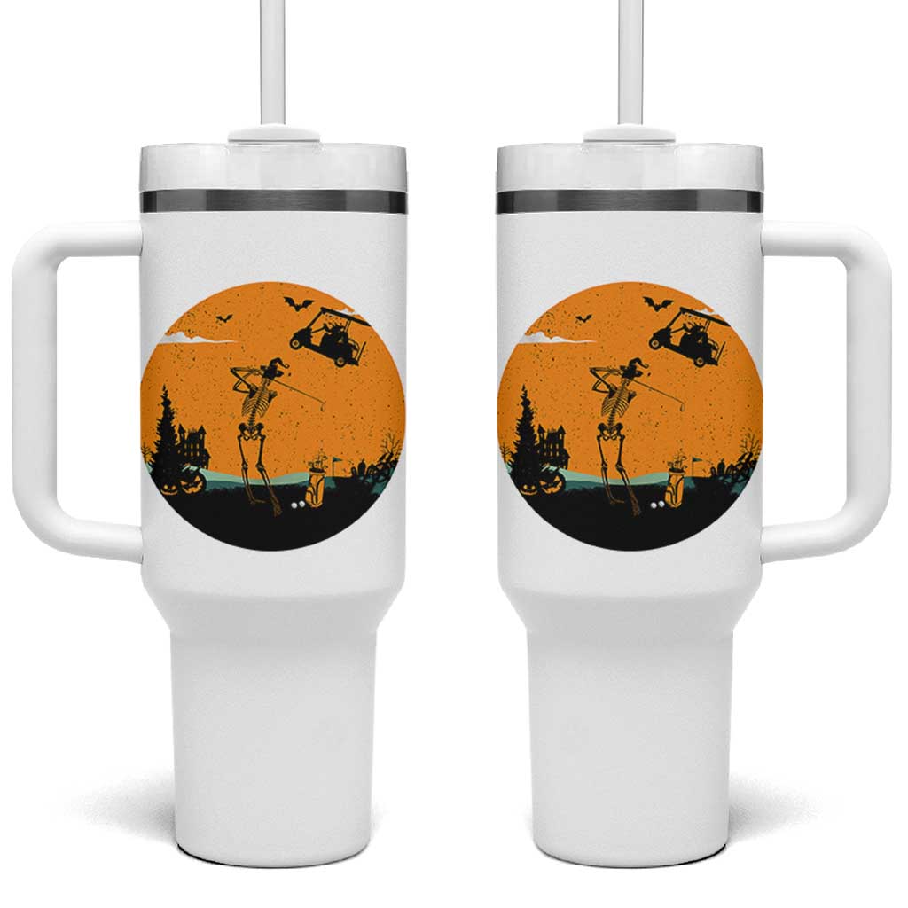 Funny Skeleton Golf Player Tumbler With Handle Halloween Gift