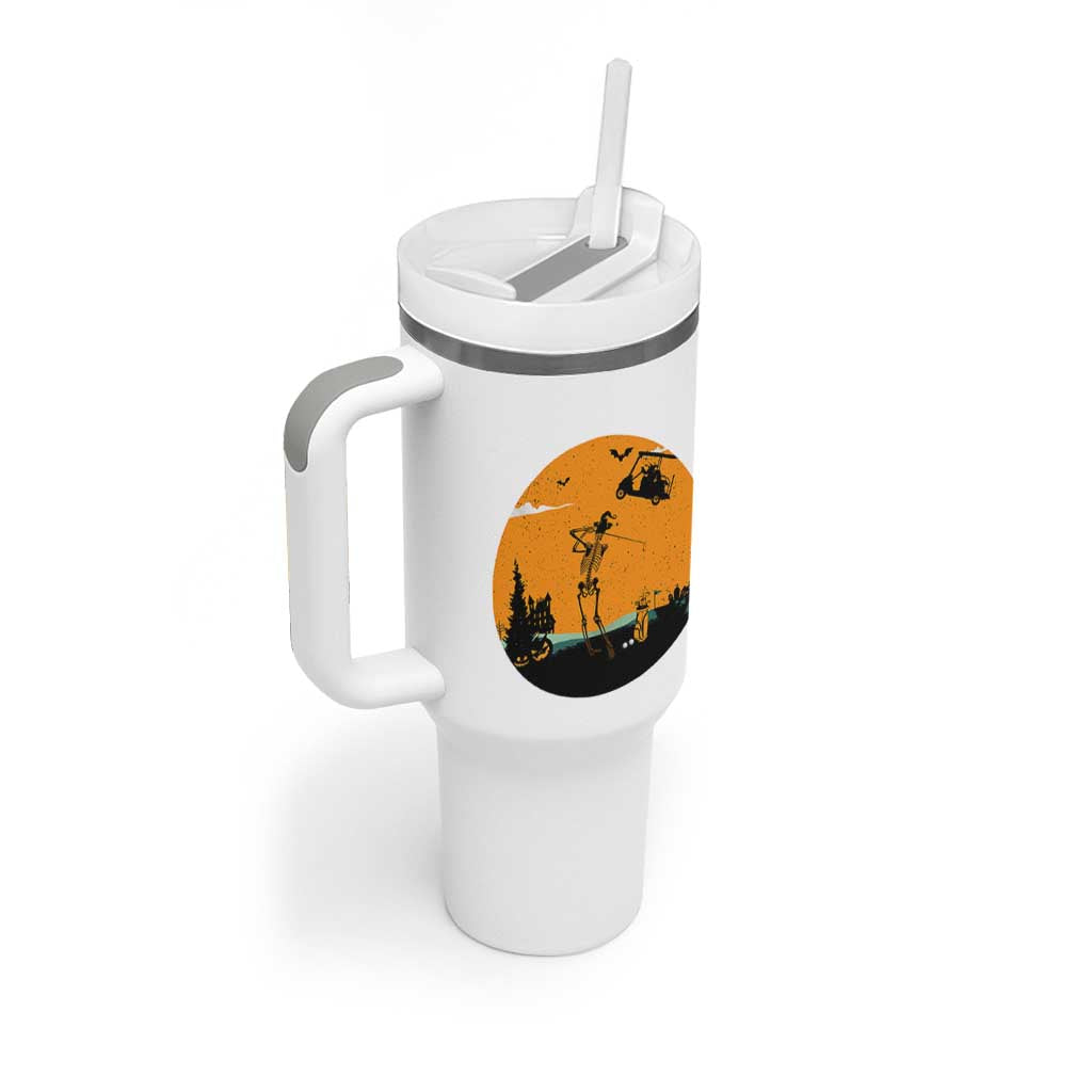 Funny Skeleton Golf Player Tumbler With Handle Halloween Gift