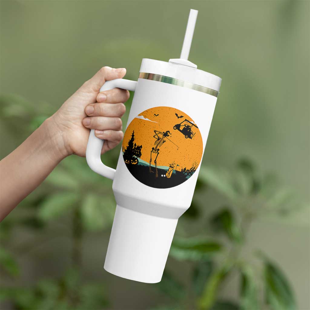Funny Skeleton Golf Player Tumbler With Handle Halloween Gift