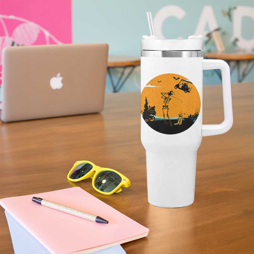 Funny Skeleton Golf Player Tumbler With Handle Halloween Gift