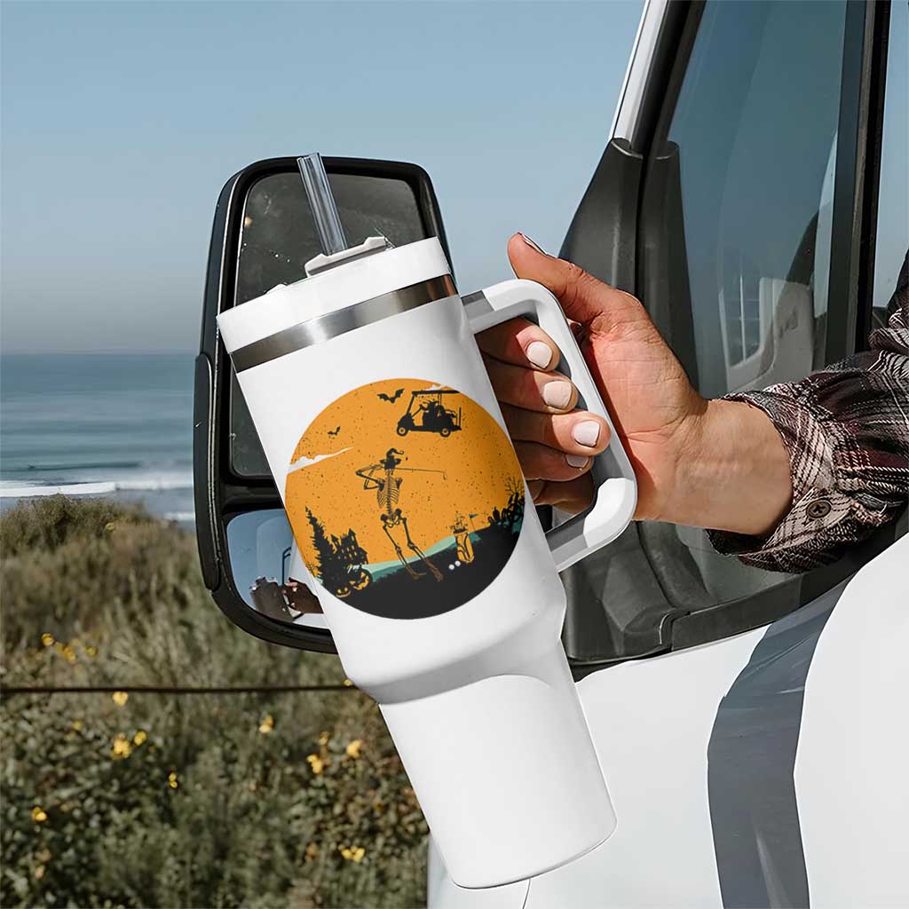 Funny Skeleton Golf Player Tumbler With Handle Halloween Gift