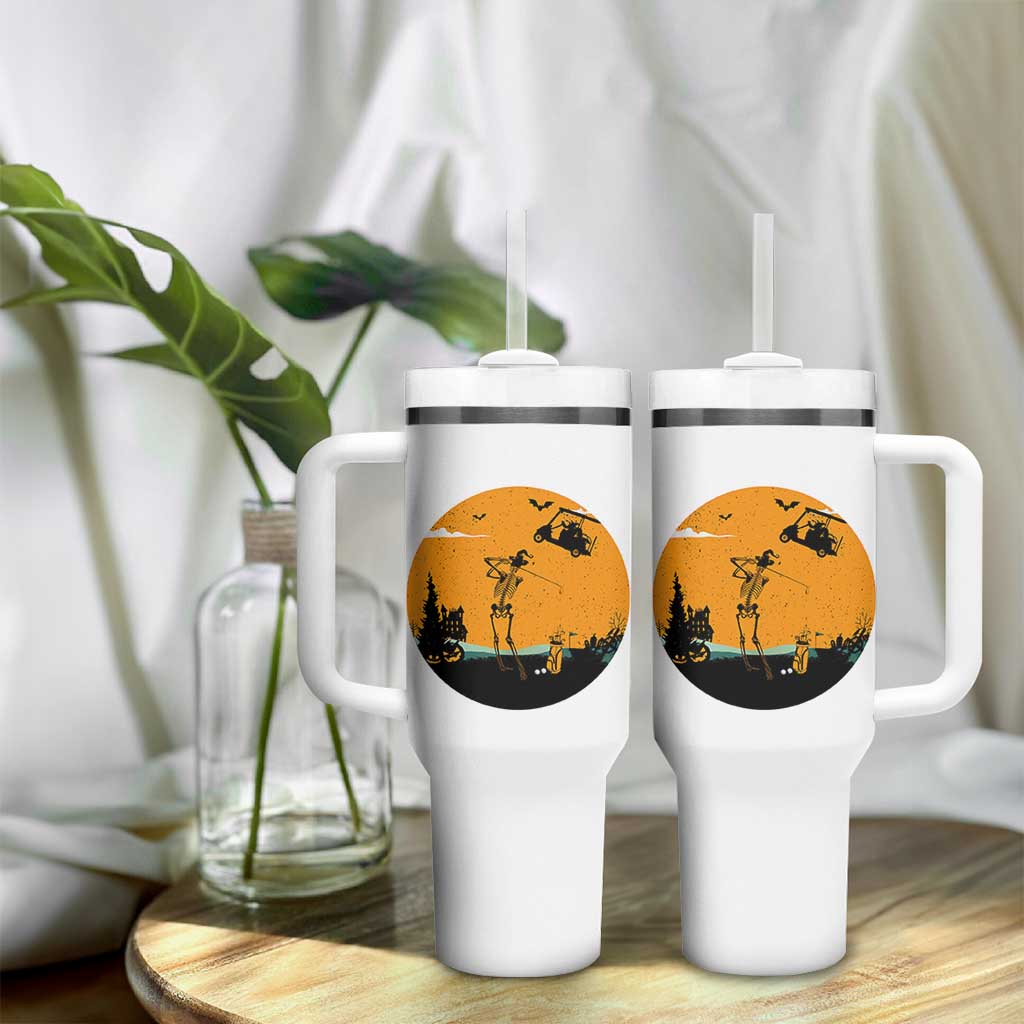 Funny Skeleton Golf Player Tumbler With Handle Halloween Gift