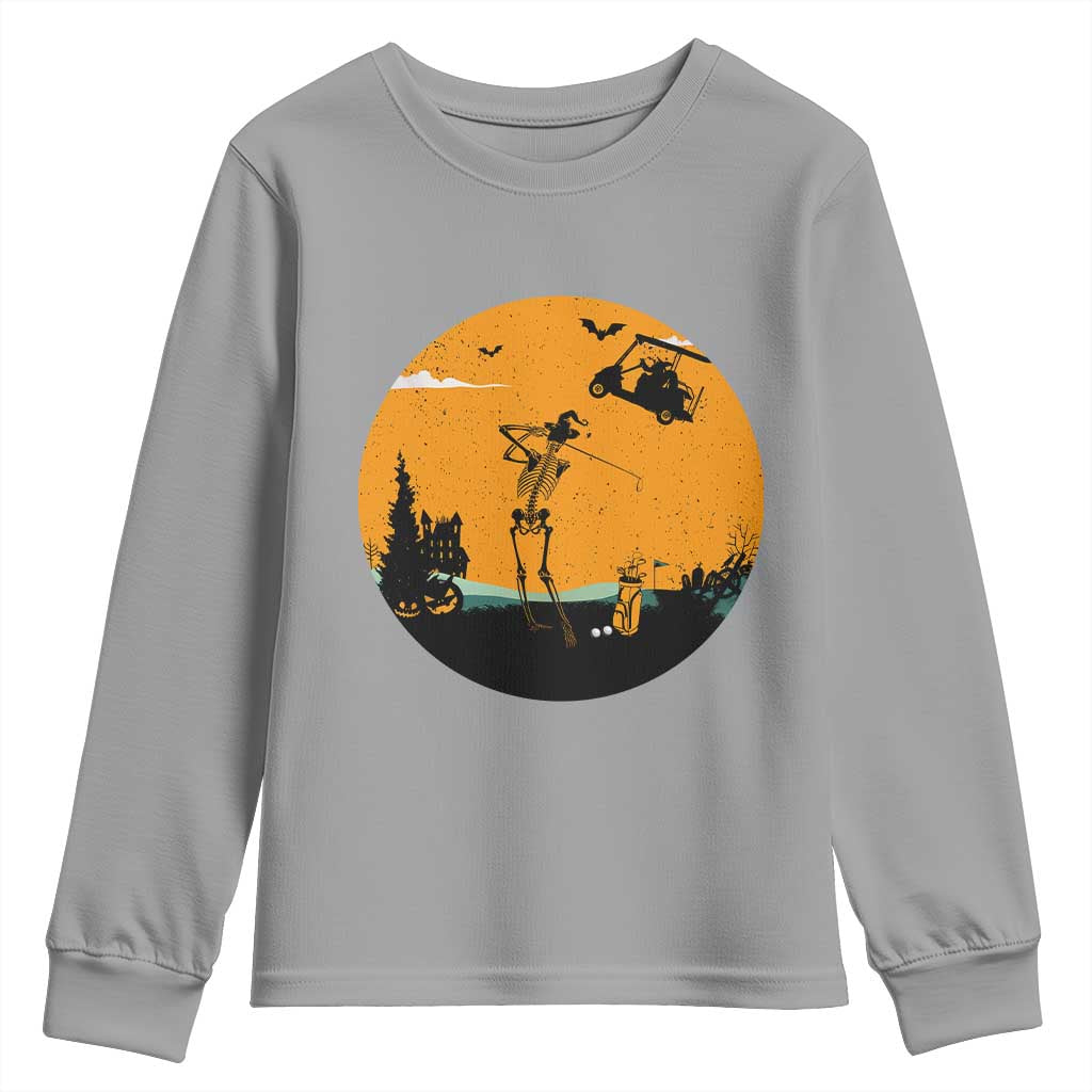 Funny Skeleton Golf Player Youth Sweatshirt Halloween Gift - Wonder Print Shop