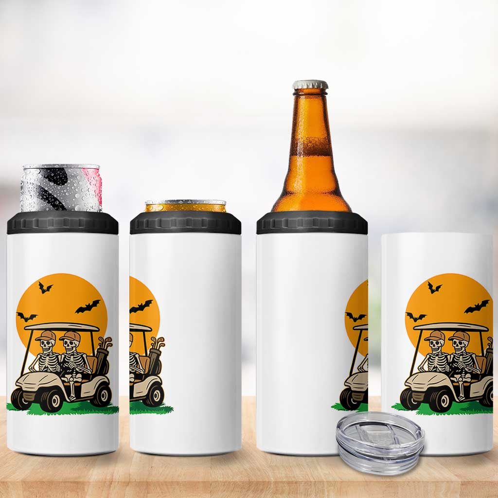 Funny Halloween Gift 4 in 1 Can Cooler Tumbler Skeleton Driving Golf Cart