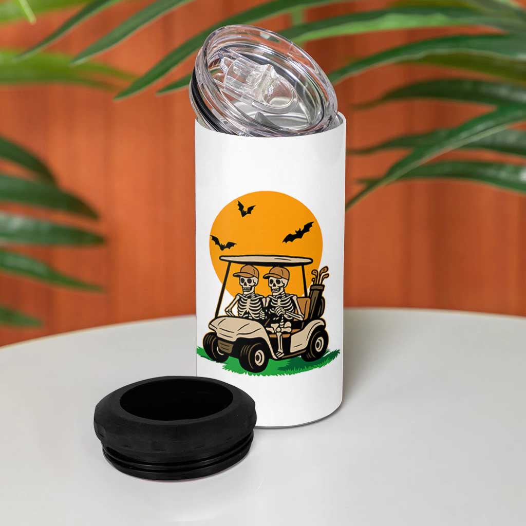 Funny Halloween Gift 4 in 1 Can Cooler Tumbler Skeleton Driving Golf Cart