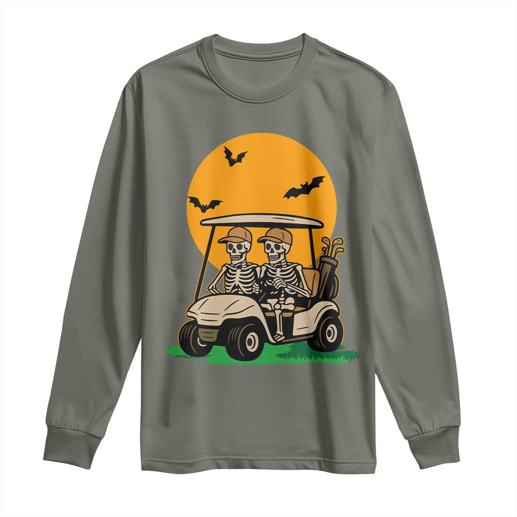 Funny Halloween Gift Long Sleeve Shirt Skeleton Driving Golf Cart - Wonder Print Shop