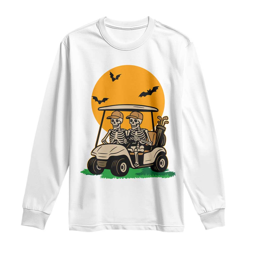 Funny Halloween Gift Long Sleeve Shirt Skeleton Driving Golf Cart - Wonder Print Shop