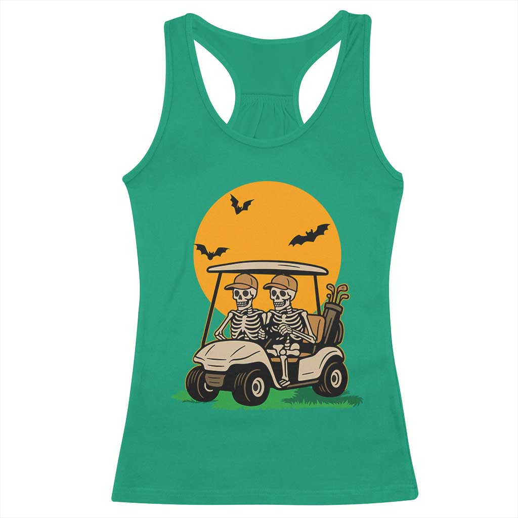 Funny Halloween Gift Racerback Tank Top Skeleton Driving Golf Cart - Wonder Print Shop