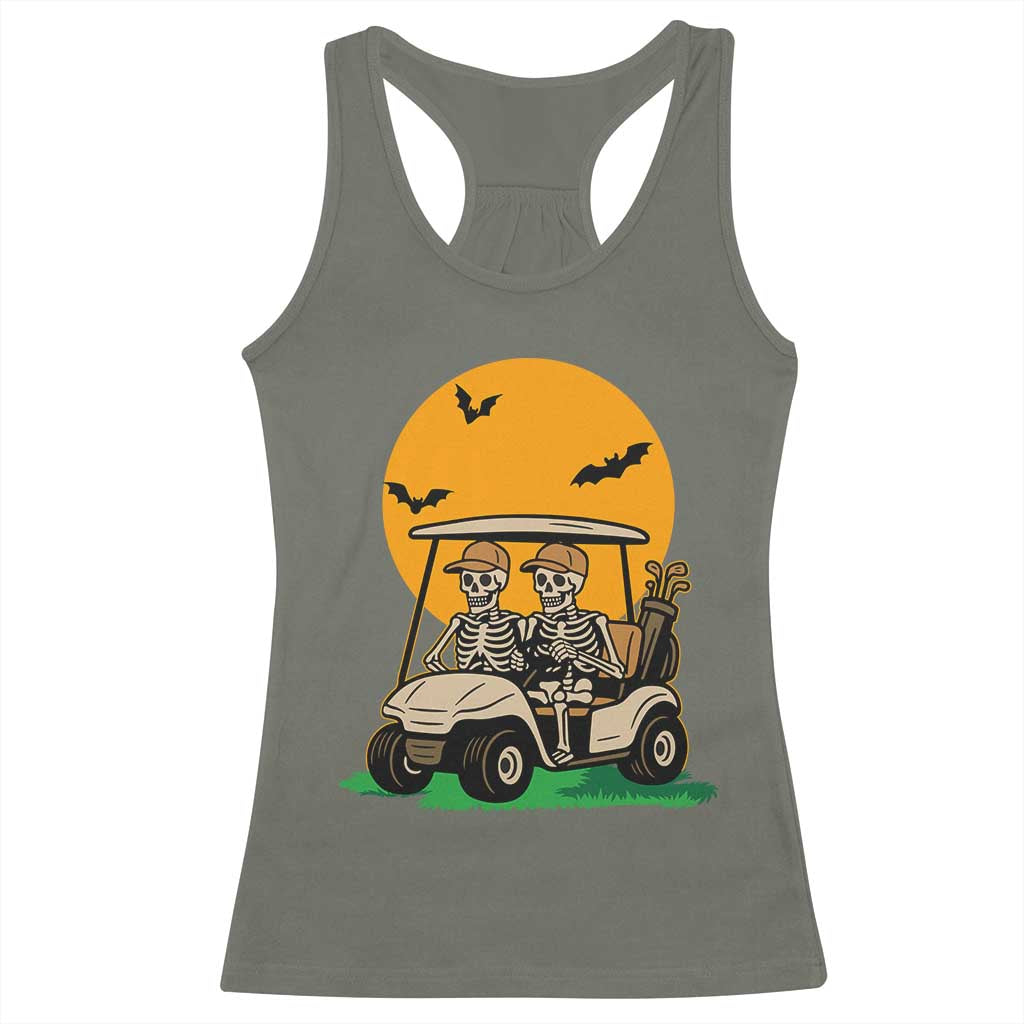 Funny Halloween Gift Racerback Tank Top Skeleton Driving Golf Cart - Wonder Print Shop