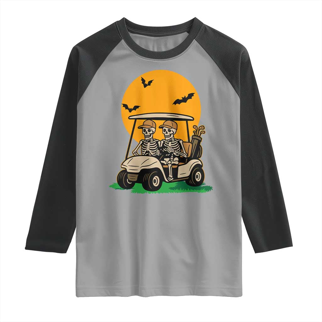 Funny Halloween Gift Raglan Shirt Skeleton Driving Golf Cart - Wonder Print Shop