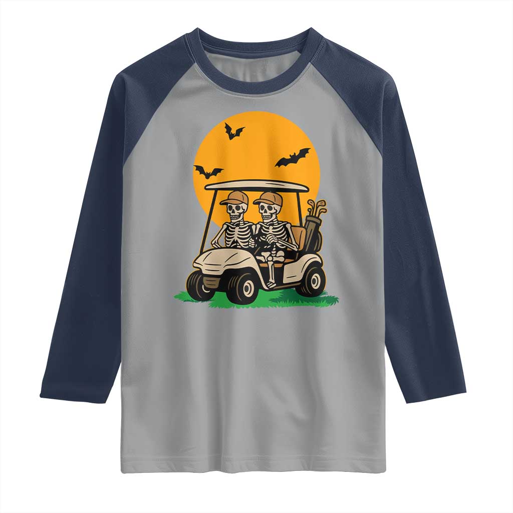Funny Halloween Gift Raglan Shirt Skeleton Driving Golf Cart - Wonder Print Shop
