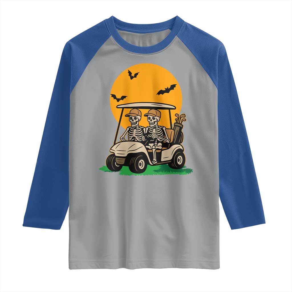 Funny Halloween Gift Raglan Shirt Skeleton Driving Golf Cart - Wonder Print Shop