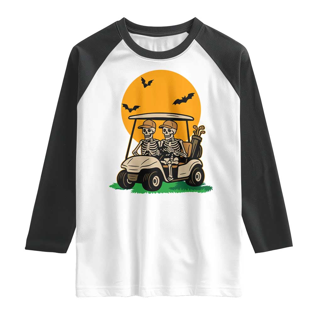 Funny Halloween Gift Raglan Shirt Skeleton Driving Golf Cart - Wonder Print Shop