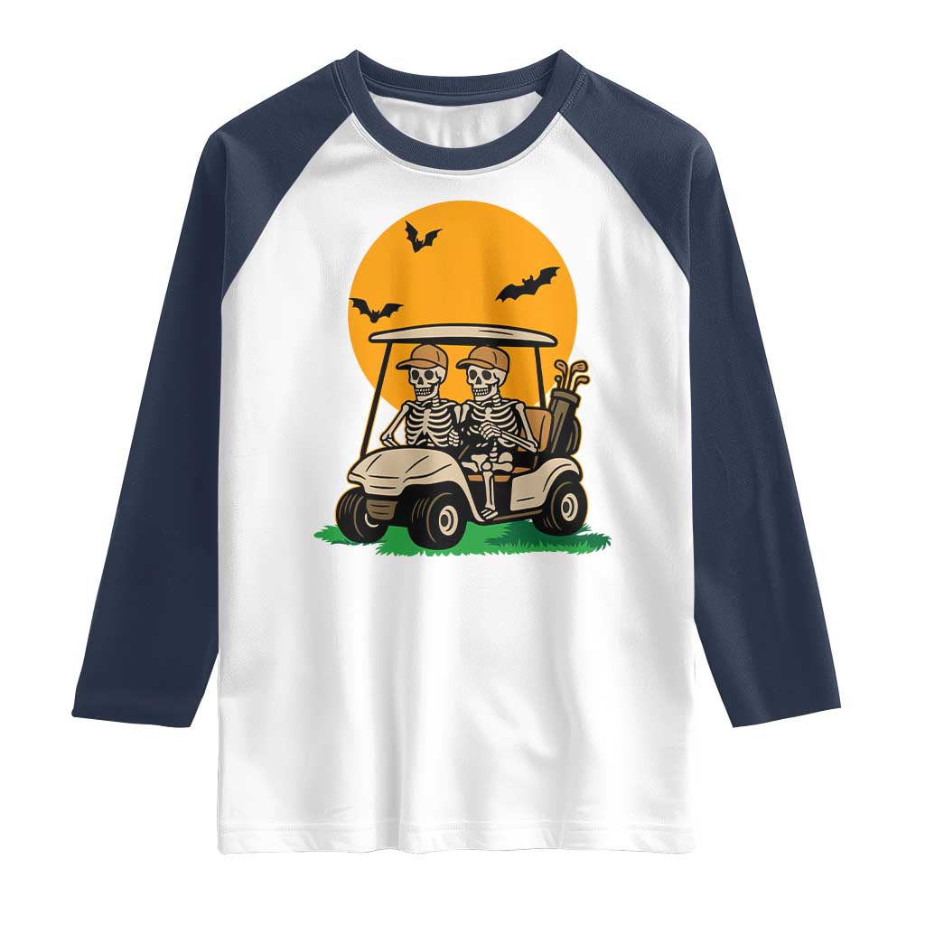 Funny Halloween Gift Raglan Shirt Skeleton Driving Golf Cart - Wonder Print Shop
